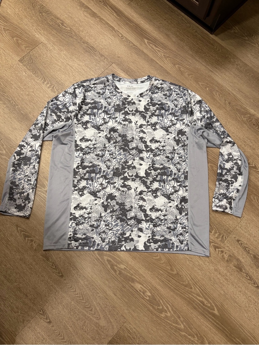Huk Gray and Black Camo Performance Long Sleeve Shirt